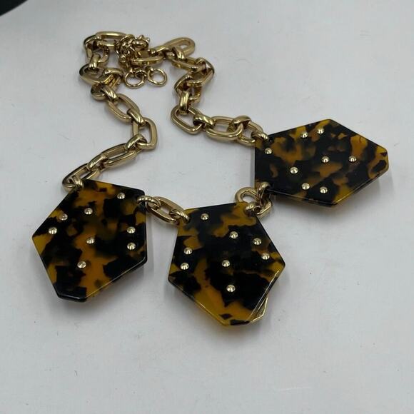 J. crew Blue Brown Tortoise Shell Rhinestone Statement necklace - Picture 8 of 8